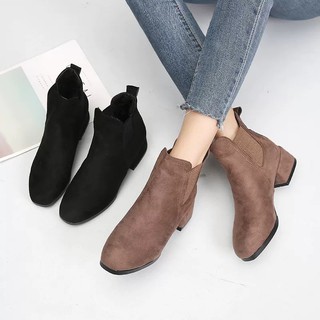 Giày Bốt Nữ Da Lộn Cạnh Chun Gót Cao 5cm
