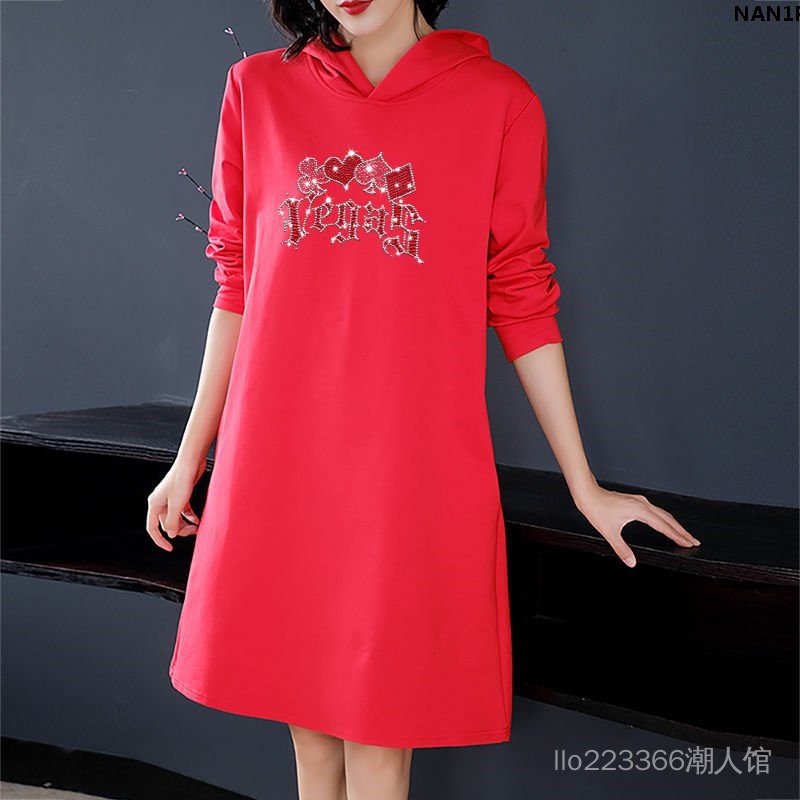 Plus Váy Hoodie Dáng Dài Đính Đá Trẻ Trung Hợp Thời Trang Cho Bạn Gái | BigBuy360 - bigbuy360.vn