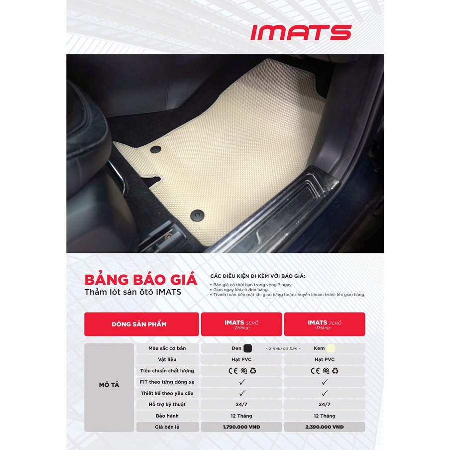 Thảm sàn ô tô cao su Thái Lan IMATS có đủ mẫu cho các dòng xe