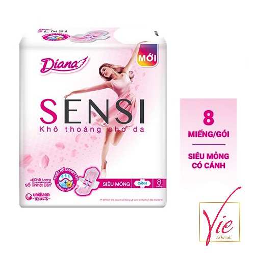 BVS Diana - Băng Vệ Sinh Diana Sensi Siêu Mỏng Cánh 8 Miếng/Gói