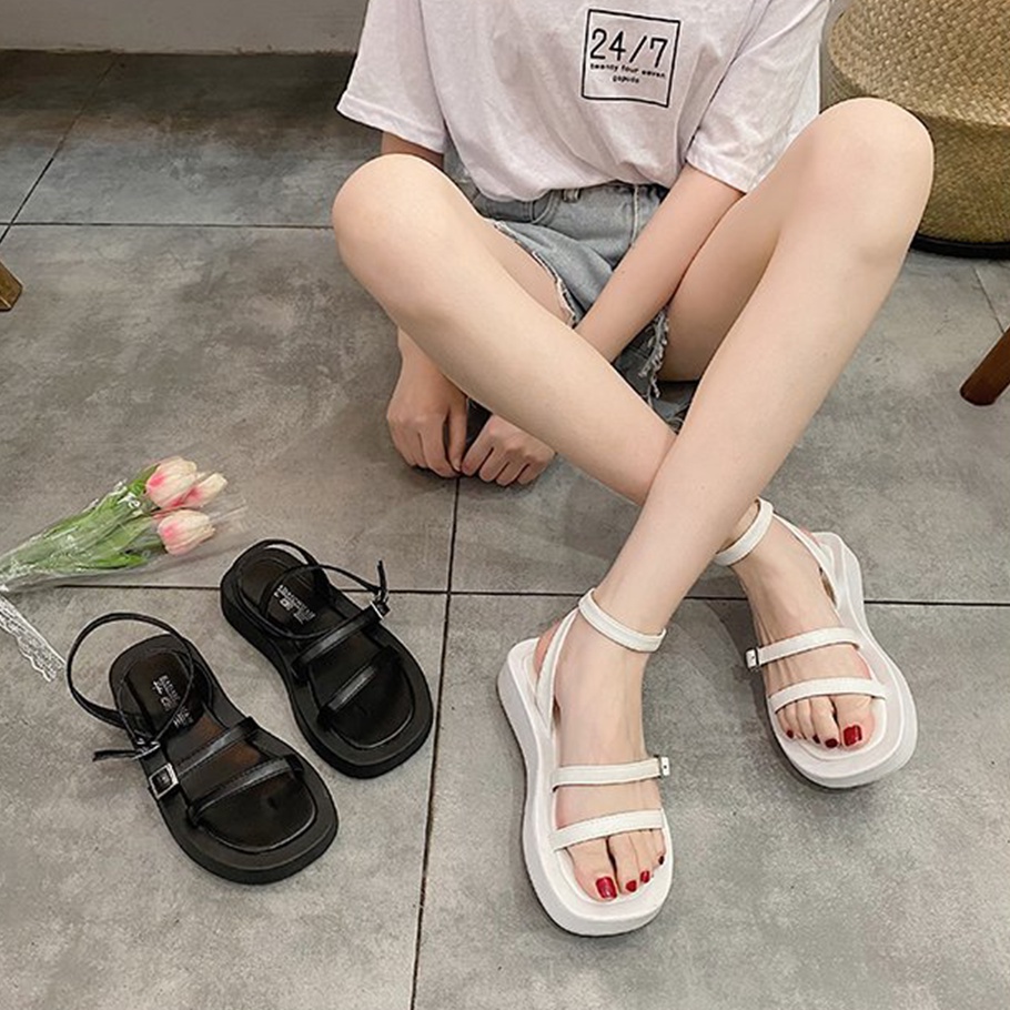 Giày Sandal Nữ Ulzzang Vintage, Dép Quai Hậu Hai Quai Ngang Mảnh Đế Cao Su Độn 3cm Cao Cấp Hàn Quốc - Iclassy_shoes