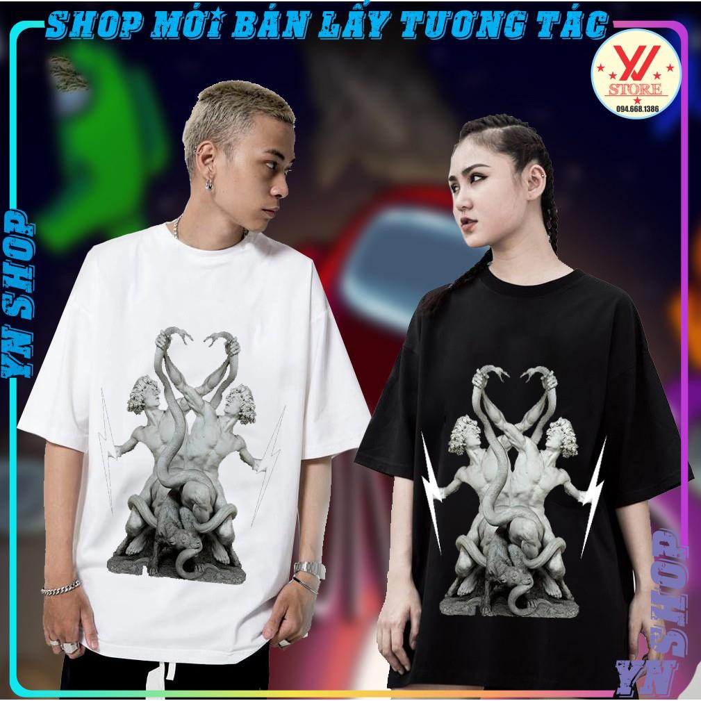 Áo Thun nam tượng người kết hợp phản quang siêu hót , áo phông unisex form rộng tay lỡ tượng rắn YNSHOP