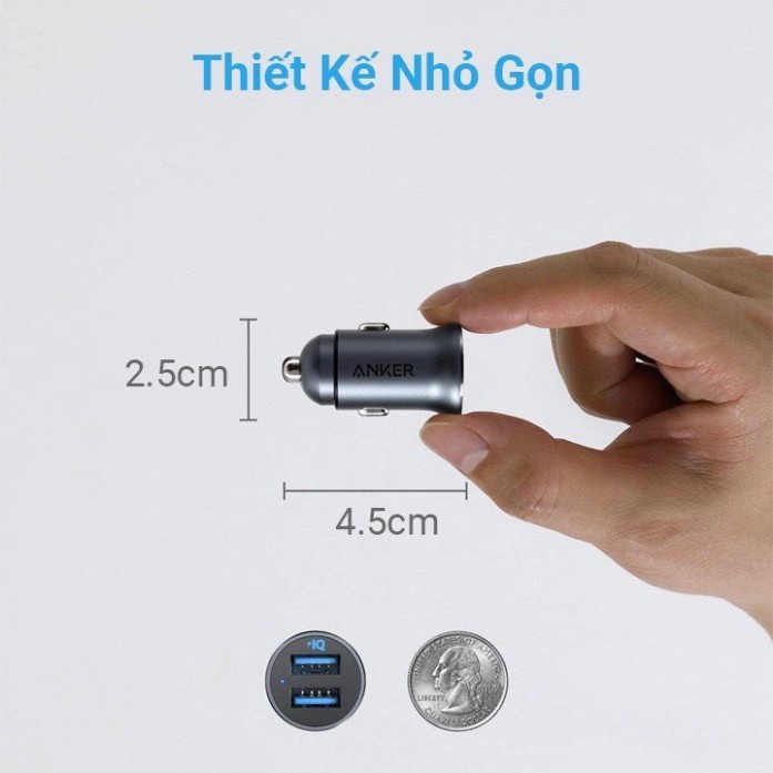 Tẩu Sạc Ô tô ANKER PowerDrive Alloy 2 Cổng 24W - Mã A2727 Bảo hành 12 tháng