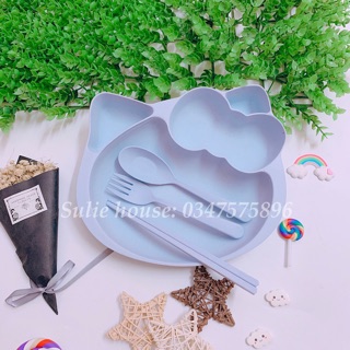 Khay lúa mạch kitty kèm thìa dĩa đũa