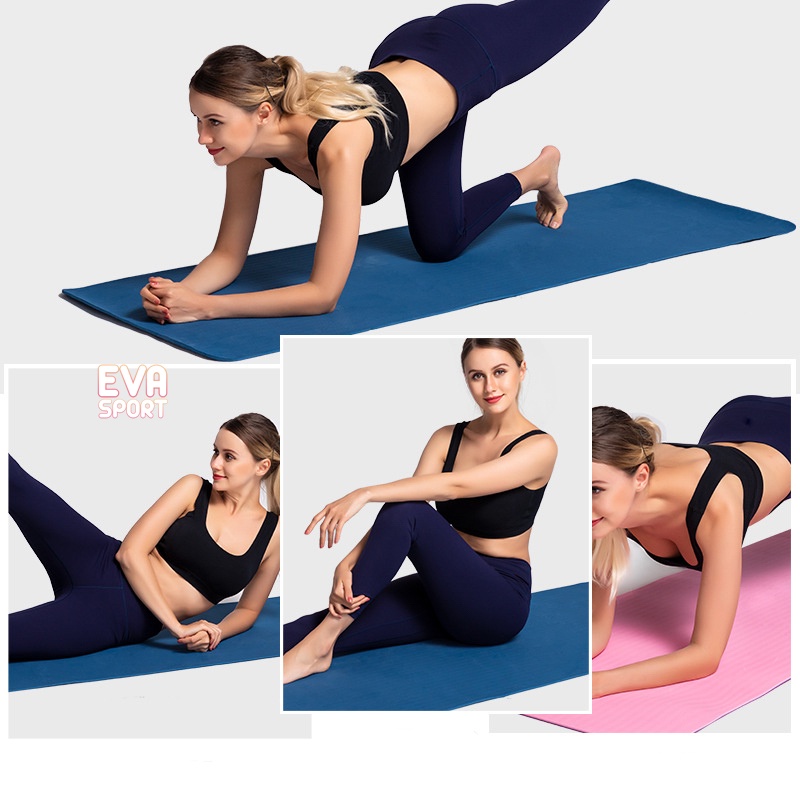 Thảm Tập Yoga Gym Thể Dục Tại Nhà TPE Chống Trượt 2 Lớp Dày 6mm Chất Liệu Cao Su Non Cao Cấp, Êm ái, Không kích ứng da