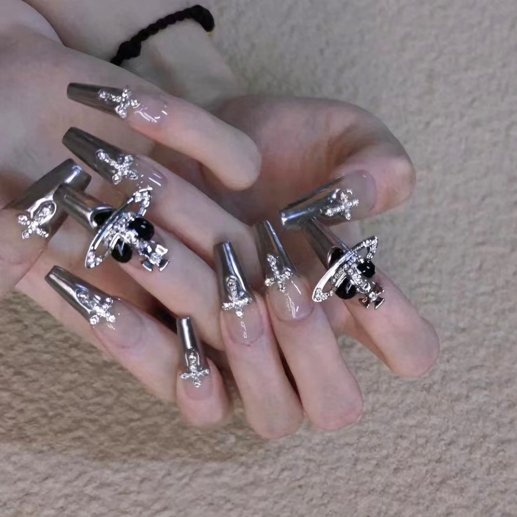 Phụ Kiện Đính Đá Trang Trí Móng Tay 3D Hình Hành Tinh/ Trái Tim/ Chữ Thập Bằng Hợp Kim