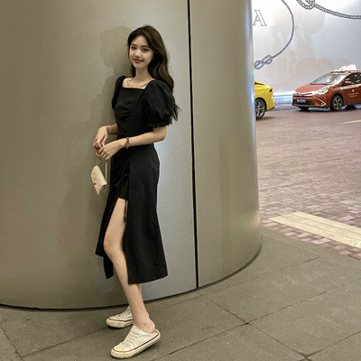 Đầm Be Cổ Vuông Dáng Dài Tay Dài Thắt Eo 2 Lớp Mặc Đi Tiệc, Đi Chơi  D2640