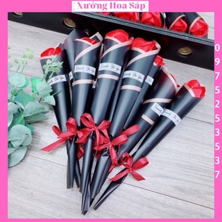 Hoa Hồng Sáp Xoắn Ốc 1 Hoa Đỏ Nơ Đỏ (Hình Thật)