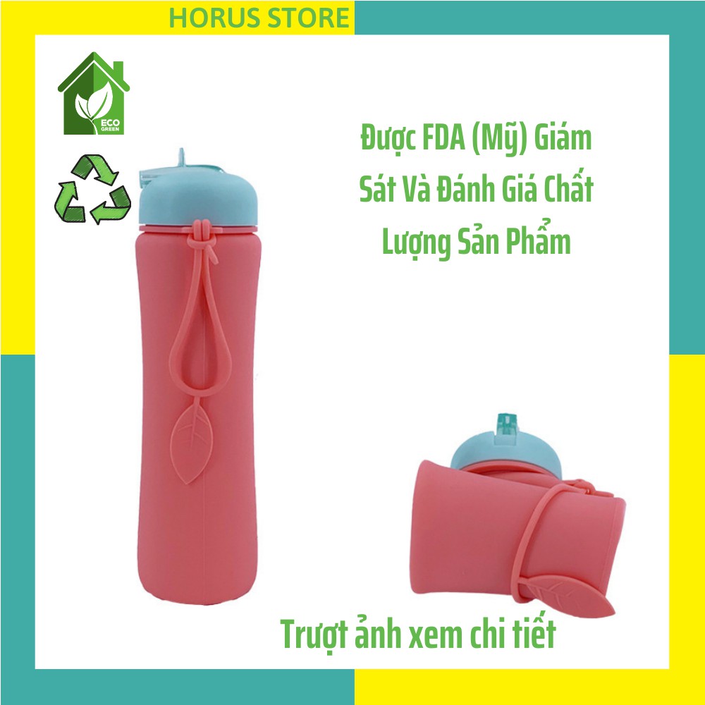Bình Nước Thể Thao Gấp Gọn Silicon 600ml Cao Cấp Cầm Tay Dễ Mang Đi Du Lịch Dã Ngoại