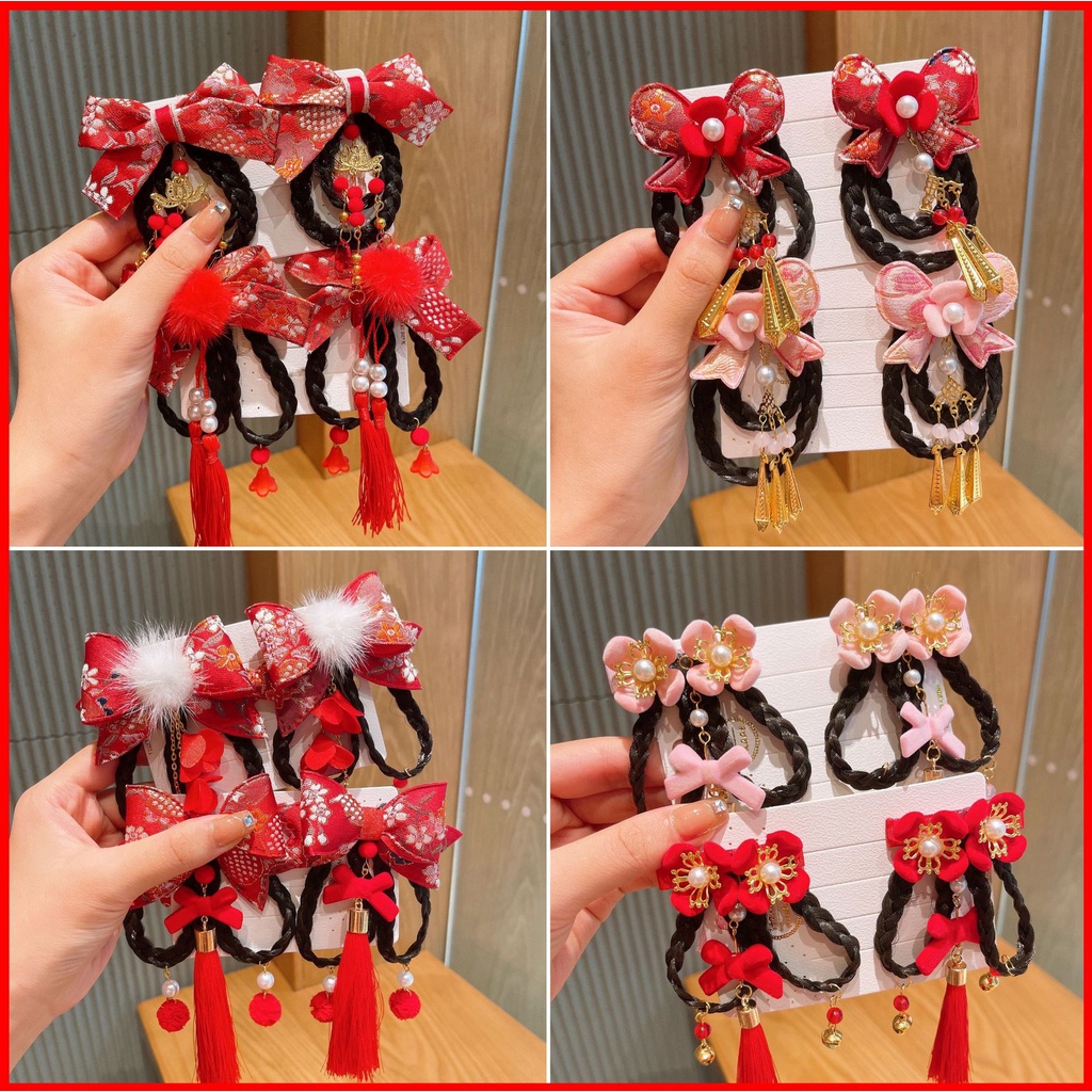 Bộ Kẹp Tóc Hình Bướm Tua Rua Phong Cách Trung Hoa Mừng Năm Mới Cho Bé Gái