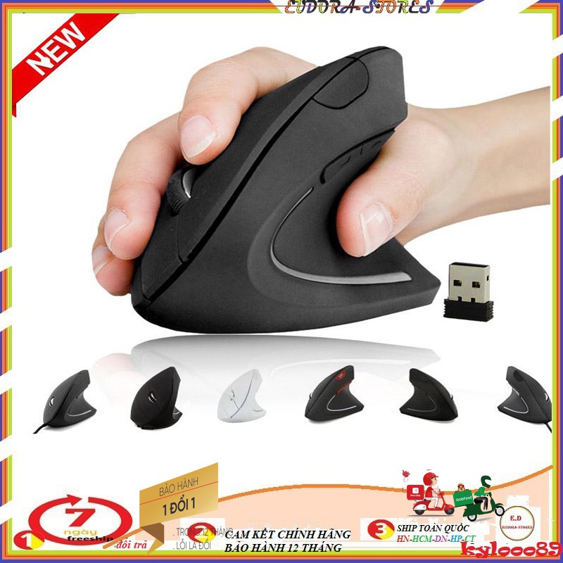 Chuột không dây Ergonomic Mouse (Đen) kiểu đứng chống mỏi Thế hệ mới nhất