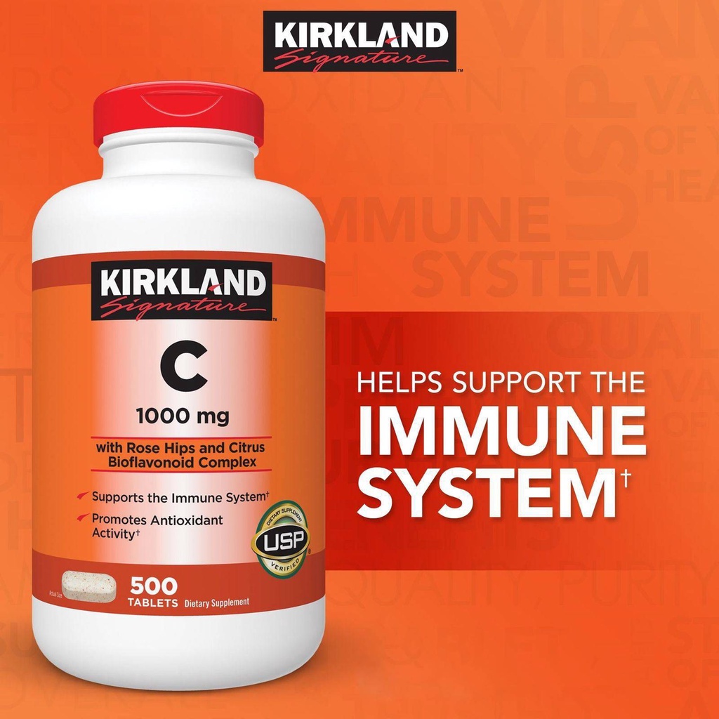 Viên Uống Bổ Sung Vitamin C 1000mg Kirkland With Rose Hips And Citrus Bioflavonoid Complex 500 Viên - Wincy Mart