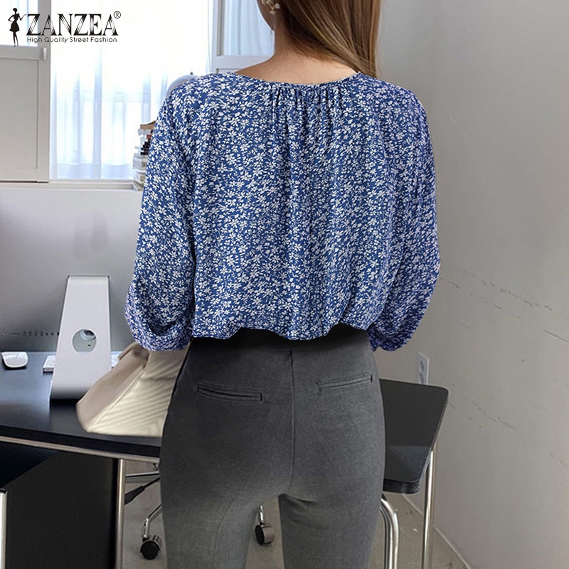 Áo kiểu Zanzea tay dài cổ tròn họa tiết dịu dàng thời trang dành cho nữ