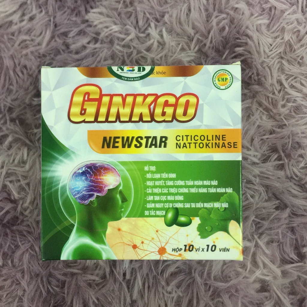 Viên uống bổ não Ginkgo Newstar chứa Ginkgo biloba giúp tan máu đông, tăng tuần hoàn máu não Hộp 100 viên