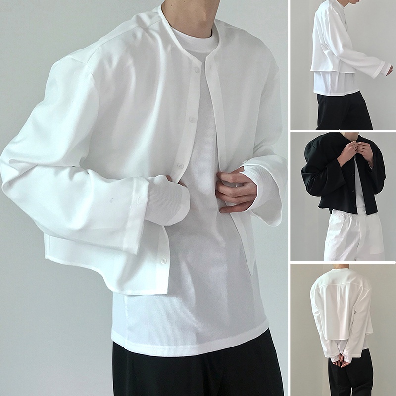 Áo sơ mi tay dài màu trắng/đen thời trang cho nam