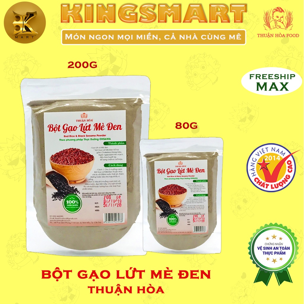 Bột Gạo Lứt Mè Đen 80G/200G THUẬN HÒA FOOD Giảm Cholesterol,  Điều Hòa Huyết Áp, Thích Hợp Giảm Cân Tự Nhiên