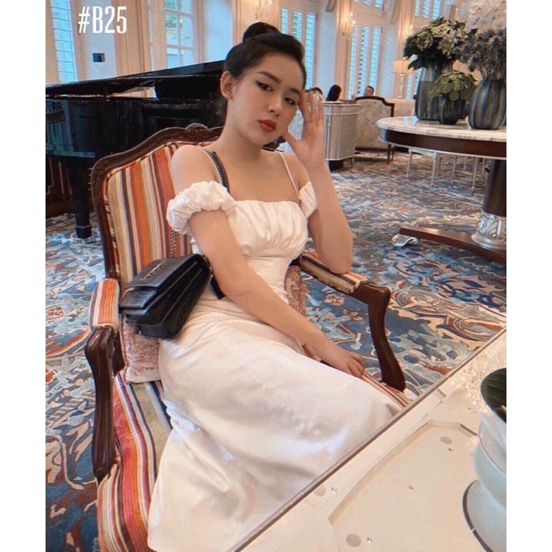 [Mã WASTMAY giảm 15% tối đa 30K đơn 150K] Đầm trắng midi rớt vai