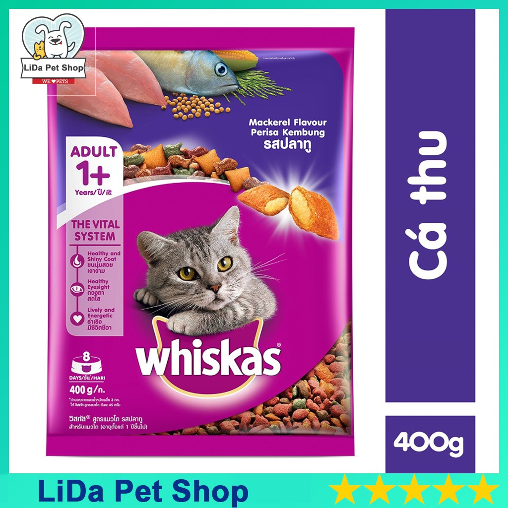 Thức Ăn Hạt Cho Mèo Lớn Whiskas Vị Cá Thu Túi 400g - Lida Pet Shop