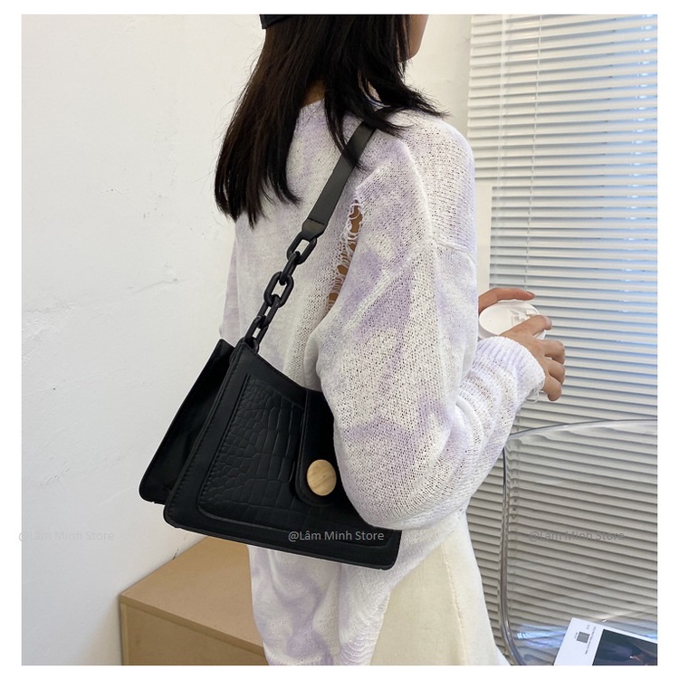 Túi Đeo Chéo Nữ ♥️XẢ KHO♥️ Túi Đeo Vai, Xách Tay Nữ Có Cúc Gập Phối Xích Màu LM 503