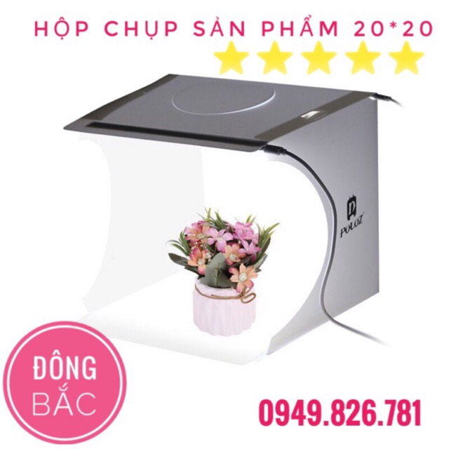 Hộp chụp hình sản phẩm size 22x23x24cm phiên bản mới 2 thanh LED 40 bóng-6 phông nền.