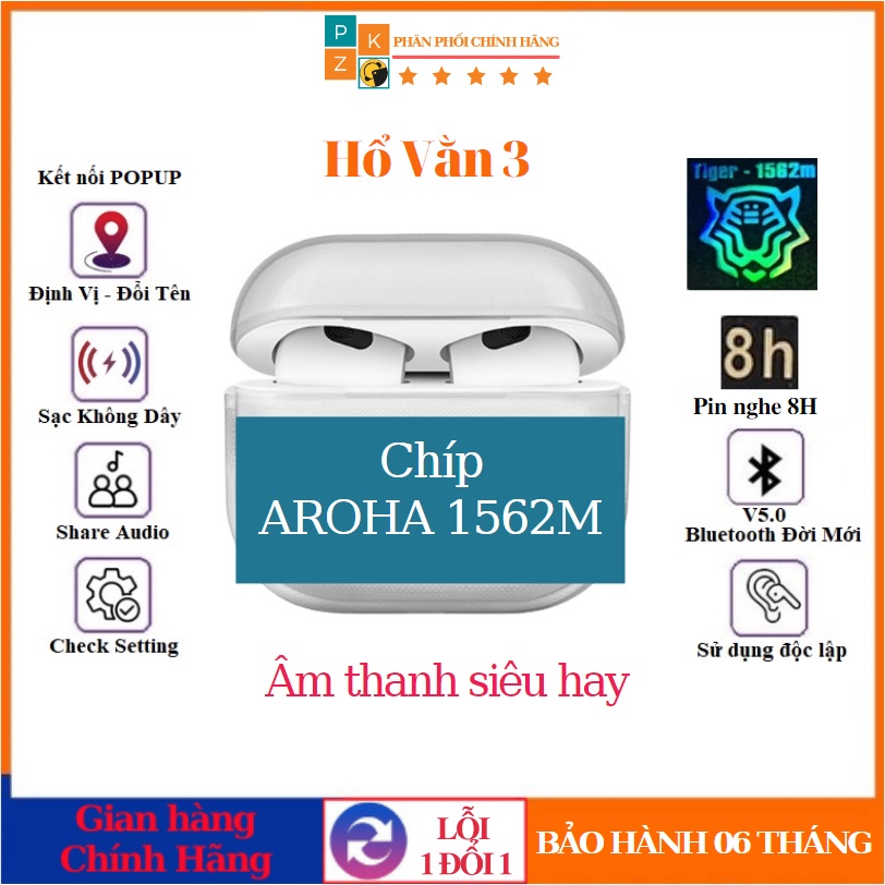 Tai nghe Bluetooth không dây Hổ Vằn 3 chip 1562U, 1562M Pin 8h bản cao cấp nhất xuyên âm, không gian, tai nghe TWS