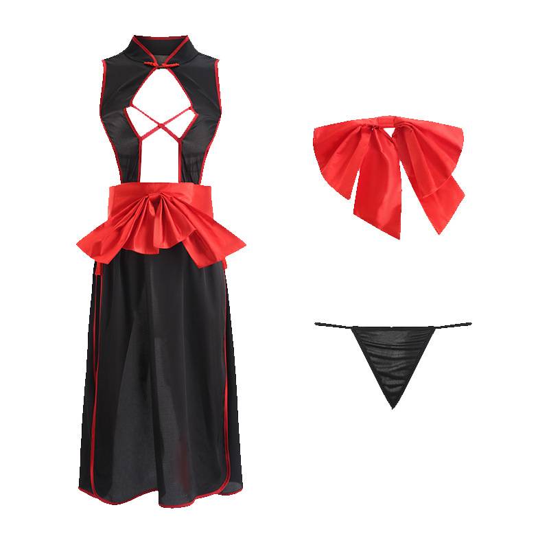 Bộ đồ lót sườn xám hở lưng thêu họa tiết phong cách retro quyến rũ cho nữ