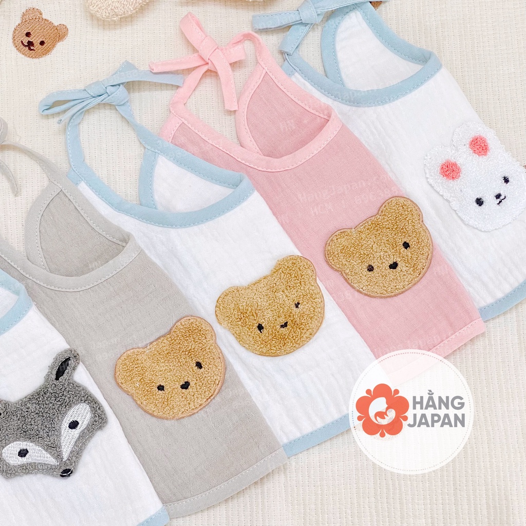 Khăn yếm vải xô sợi tre viền trắng họa tiết ngẫu nhiên siêu mềm mịn cho bé từ sơ sinh