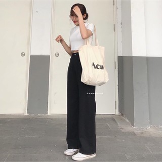 Quần kaki ống rộng cạp cao