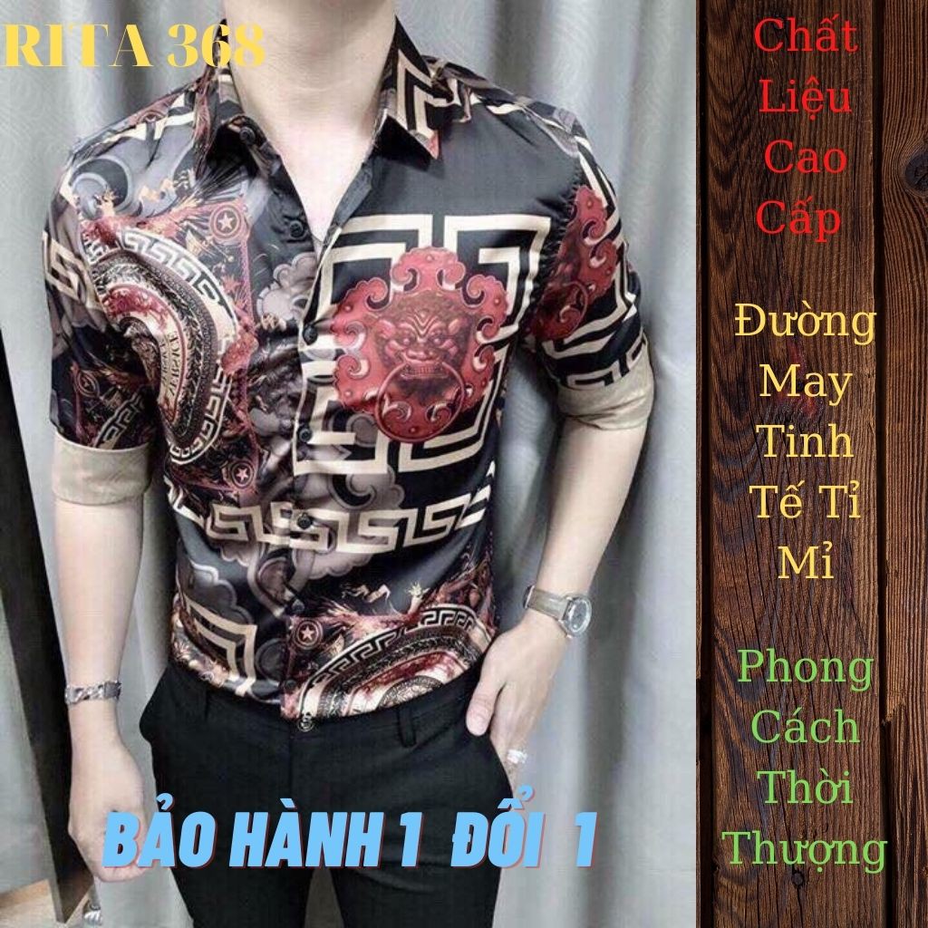 Áo Sơ Mi Nam Chất Lụa Dài Tay DR01RITA Họa Tiết 3D Màu Đỏ Phong Cách Trẻ Trung