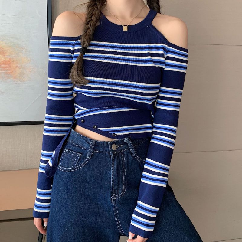 Áo thun dáng ôm họa tiết kẻ sọc thời trang cá tính cho nữ