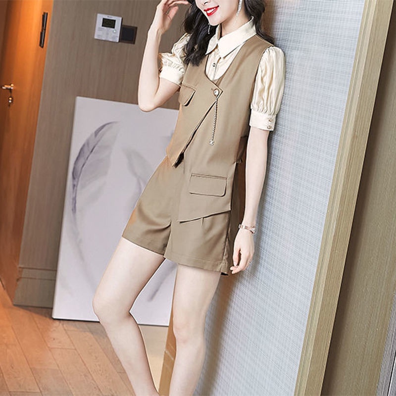 Bộ trang phục hai mảnh áo khoác vest rộng và quần ngắn thời trang mùa hè dành cho nữ 2022