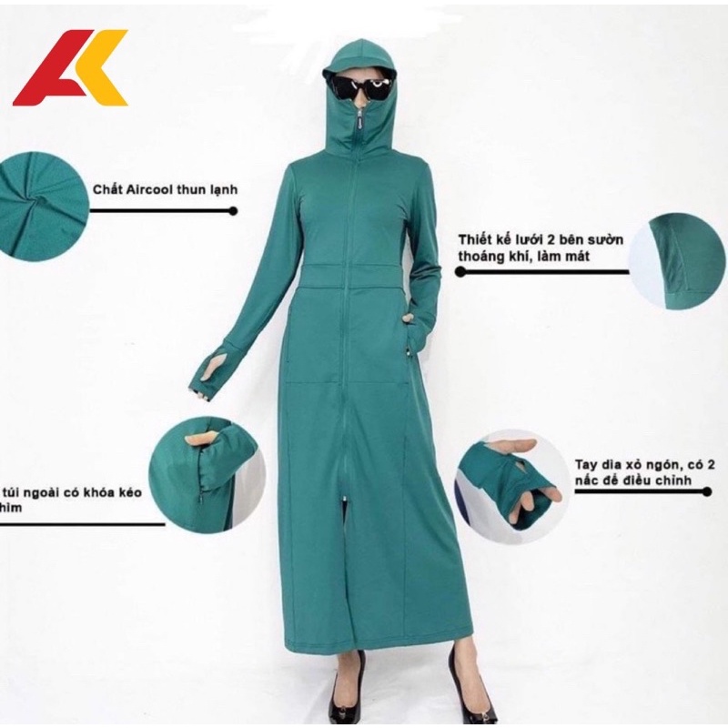 Áo Chống Nắng Thông Hơi 2 Lớp Dáng Dài Pha Lưới Nách Thoáng Khí