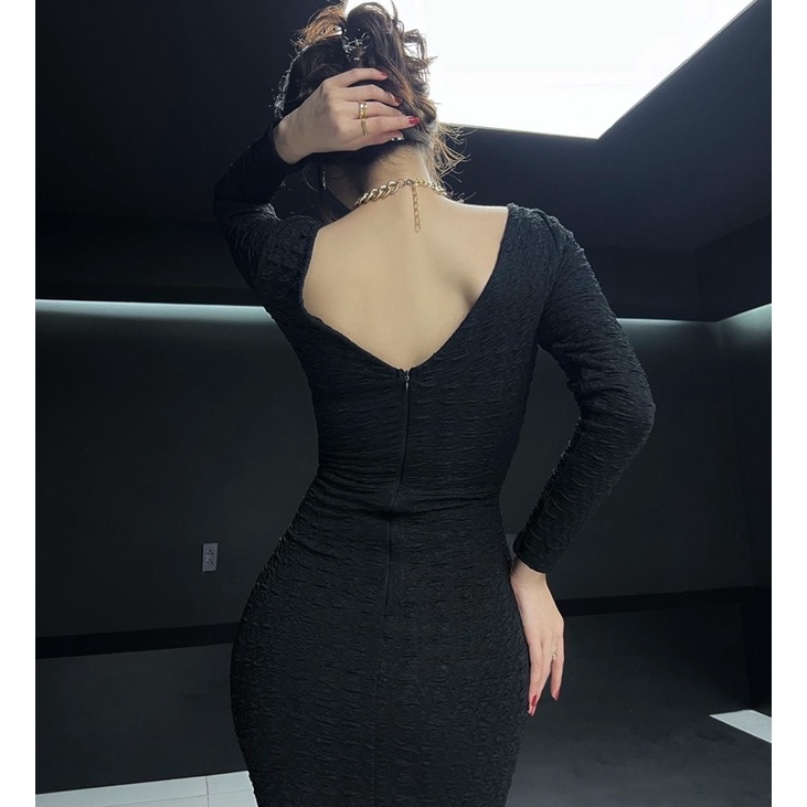 HERMOSA | Đầm body dài đen