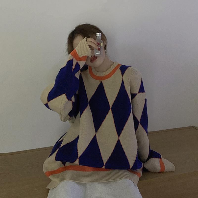 Áo Sweater Dệt Kim Dáng Rộng Màu Sắc Tương Phản Phong Cách Retro Hàn Quốc Cho Nữ 2021 | BigBuy360 - bigbuy360.vn