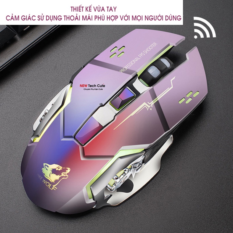 Chuột không dây, Chuột máy tính chuyên GAME Wolf X8 PRO NÂNG CẤP Wireless 2.4GHz Siêu Víp 2021 Tự động đổi màu sắc