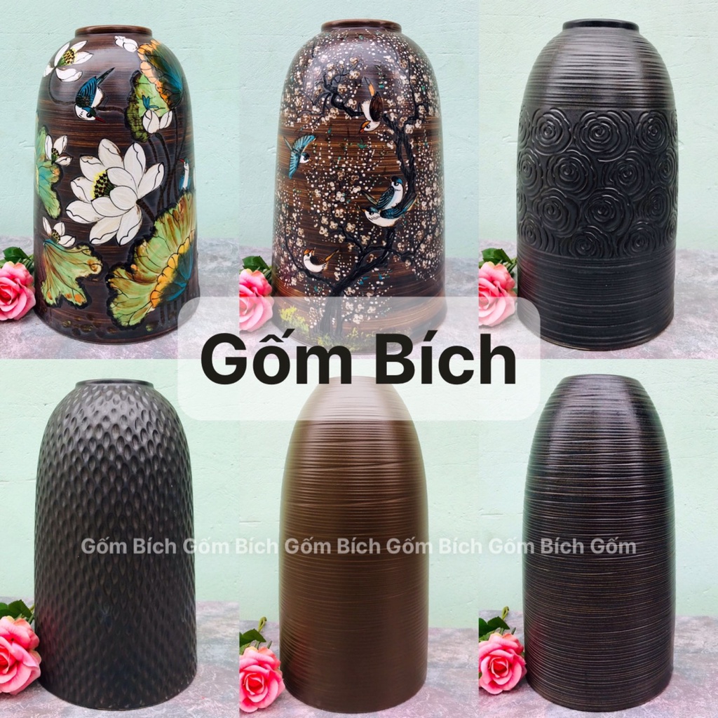 Bình Hoa Lọ Hoa Gốm Dáng Chuông Tổ Ong Size Đại Cao 47cm Gốm Sứ Bát Tràng - Gốm Bích