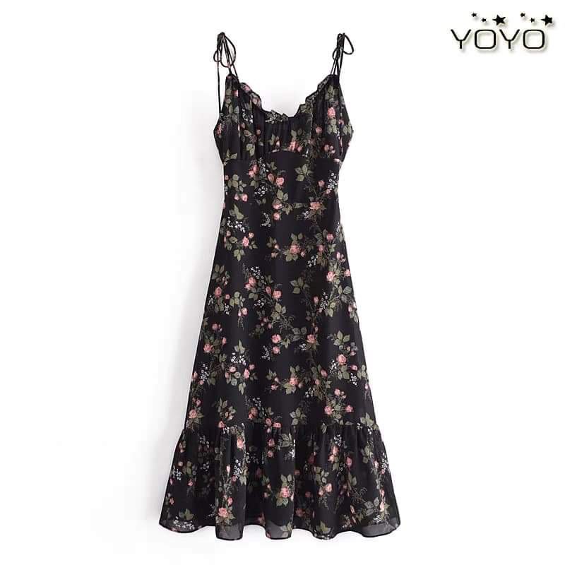 VÁY 2 DÂY NỮ ĐUÔI CÁ HOA HỒNG ĐEN QUYẾN RŨ SANG TRỌNG DK134 | BigBuy360 - bigbuy360.vn