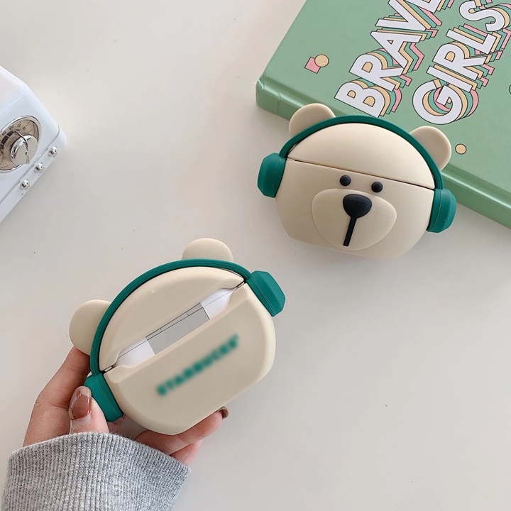 Case Airpods 1/2/3/Pro/Pro2 Gấu HeadPhone, Ốp Airpods Cute Hạt Me - Mã TZAP323