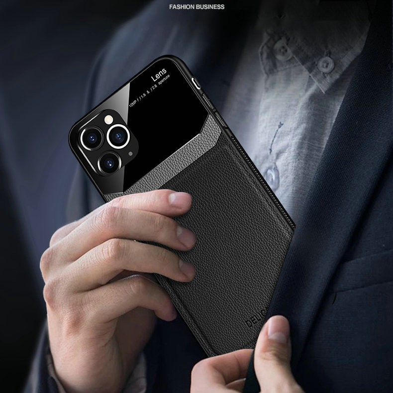 Ốp lưng mặt kính bảo vệ camera phối da PU chống sốc cho iPhone 11 Pro Max X XS 6 6s 7 8 Plus XR FUL1-4 | BigBuy360 - bigbuy360.vn