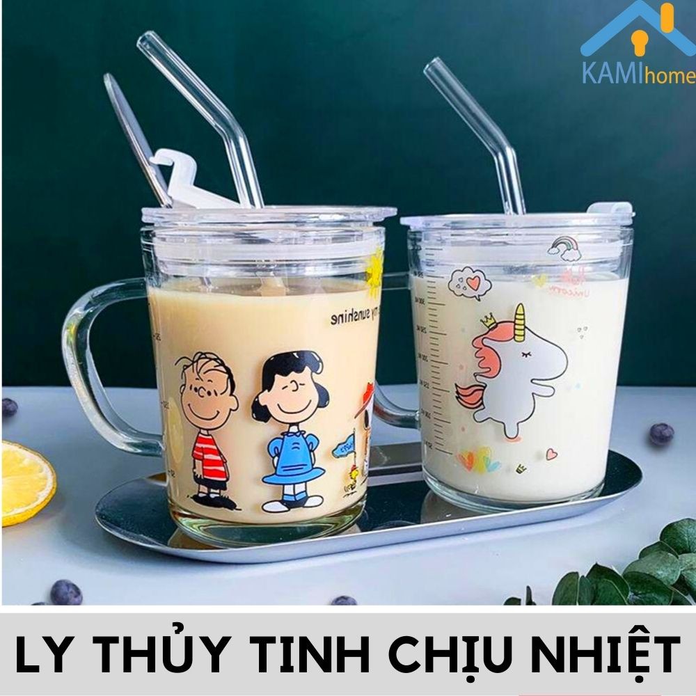Ly thủy tinh chịu nhiệt có Quai và Nắp chống tràn giữ cách nhiệt 350ml mã 20024 - BOTTLE SPORT