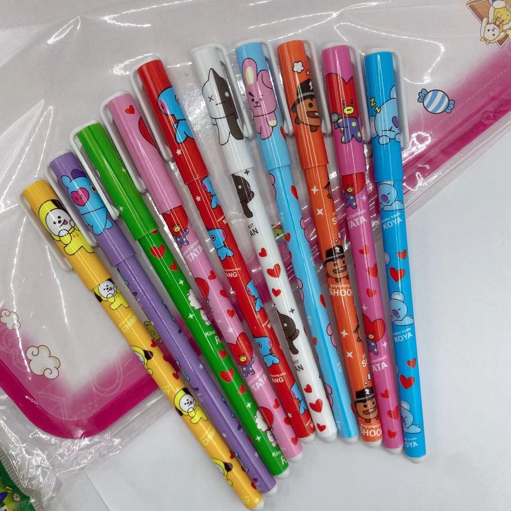 Bút gel 10 Màu Họa Tiết Hoạt Hình BTS Dễ Thương Cho Học Sinh