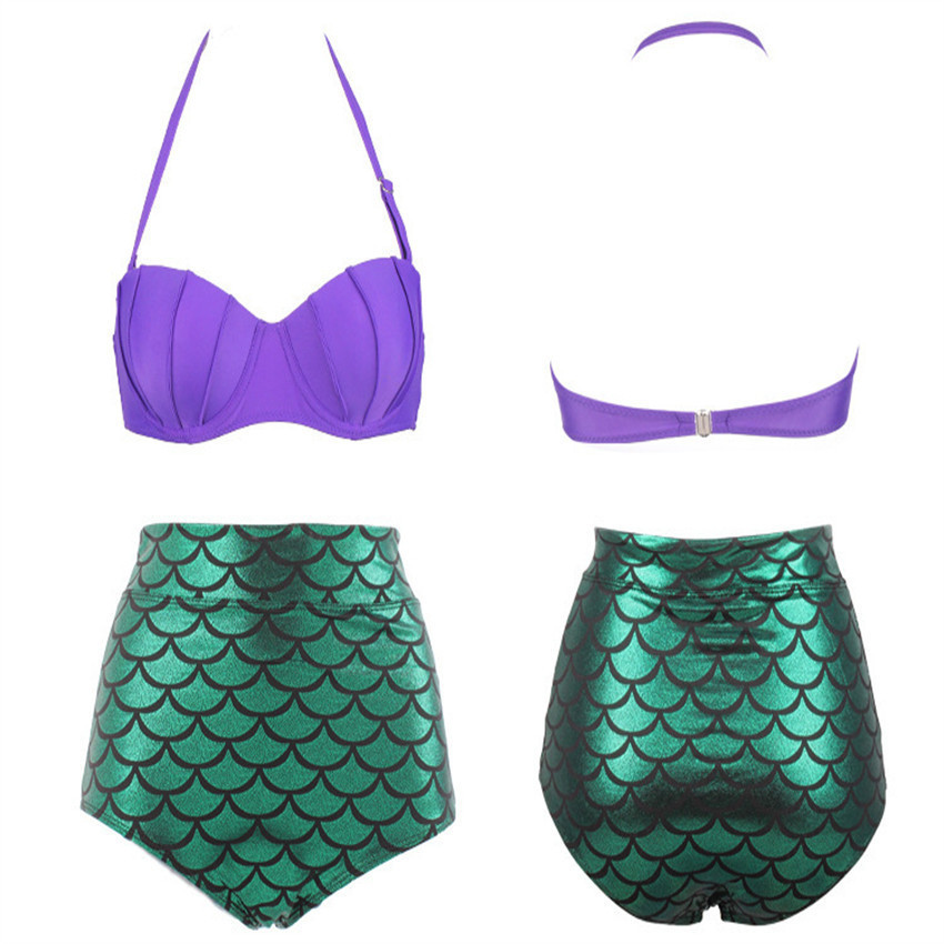 Bộ Bikini Hóa Trang Nàng Tiên Cá Màu Tím + Quần Cạp Cao Quyến Rũ Cho Nữ
