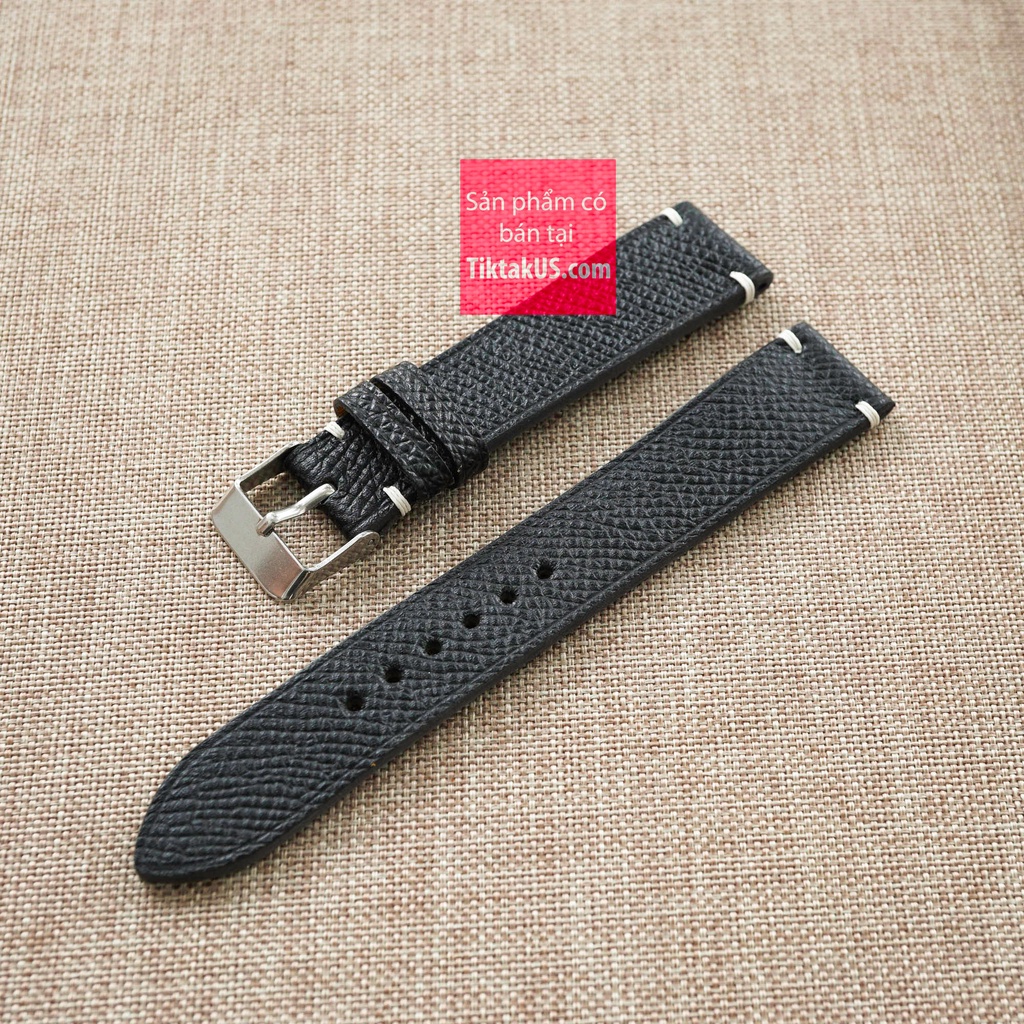 Dây đồng hồ da bò thật vân EPSOM không may chỉ viền size 18mm - 20mm - 22mm