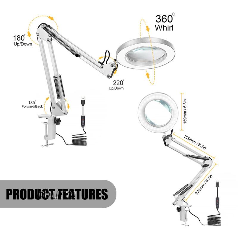 Kính Lúp Phóng Đại 5 Lần Có Kẹp Gắn Bàn Tiện Dụng