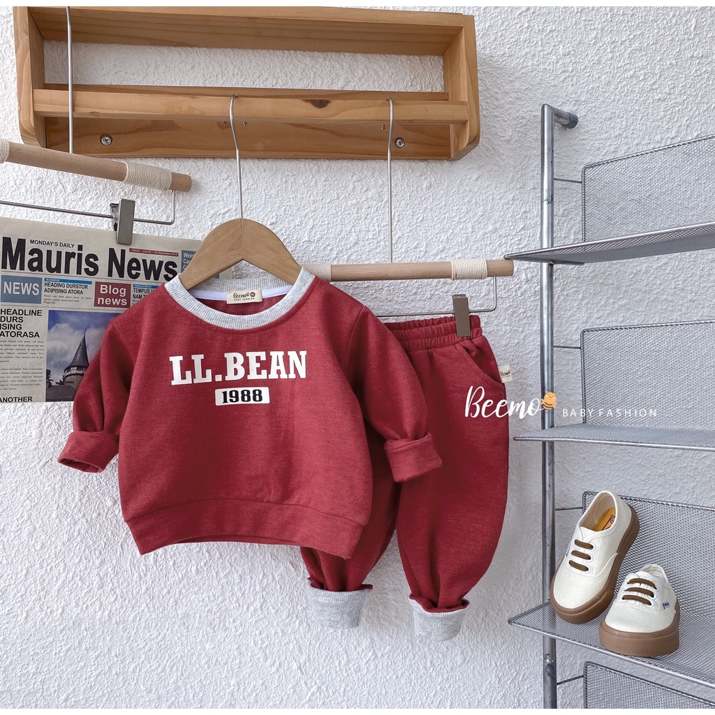 Bộ nỉ cho bé trai, bé gái BEEMO, thiết kế basic, họa tiết LL.BEAN 1988 B215