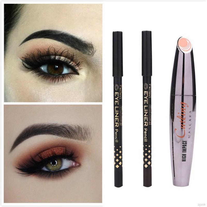 [Hàng mới về] Set 3 bộ sản phẩm trang điểm mascara đen & bút kẻ mắt nâu kháng nước tạo hiệu ứng trang điểm 3D | BigBuy360 - bigbuy360.vn