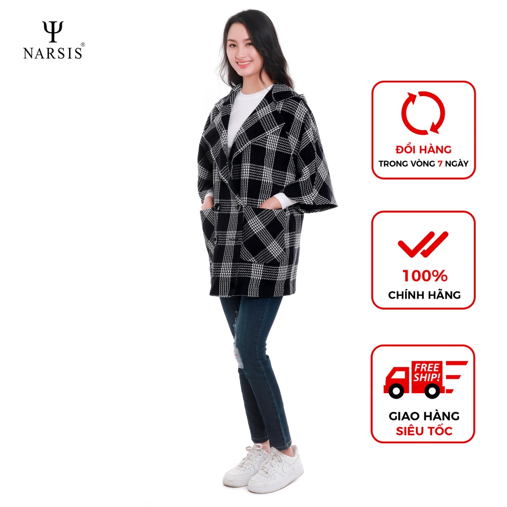Áo choàng nữ Narsis L9034 kẻ caro đen trắng