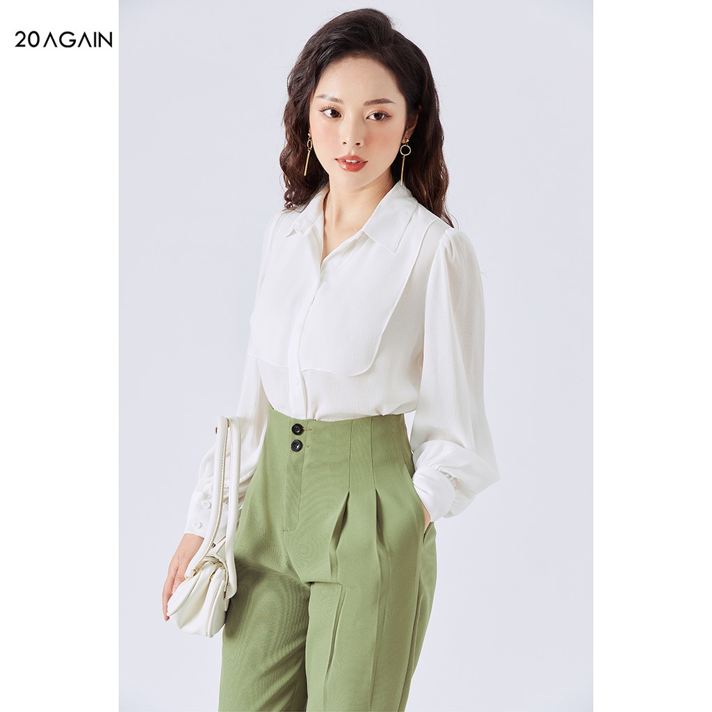 Áo sơ mi nữ dài tay cổ đức 20AGAIN, thiết kế công sở, 3 màu đủ size ASA1645