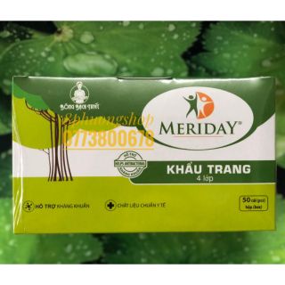 Khẩu trang Meriday 4 lớp màu Xanh Kháng Khuẩn hộp 50 cái - Chính hãng Bông Bạch Tuyết