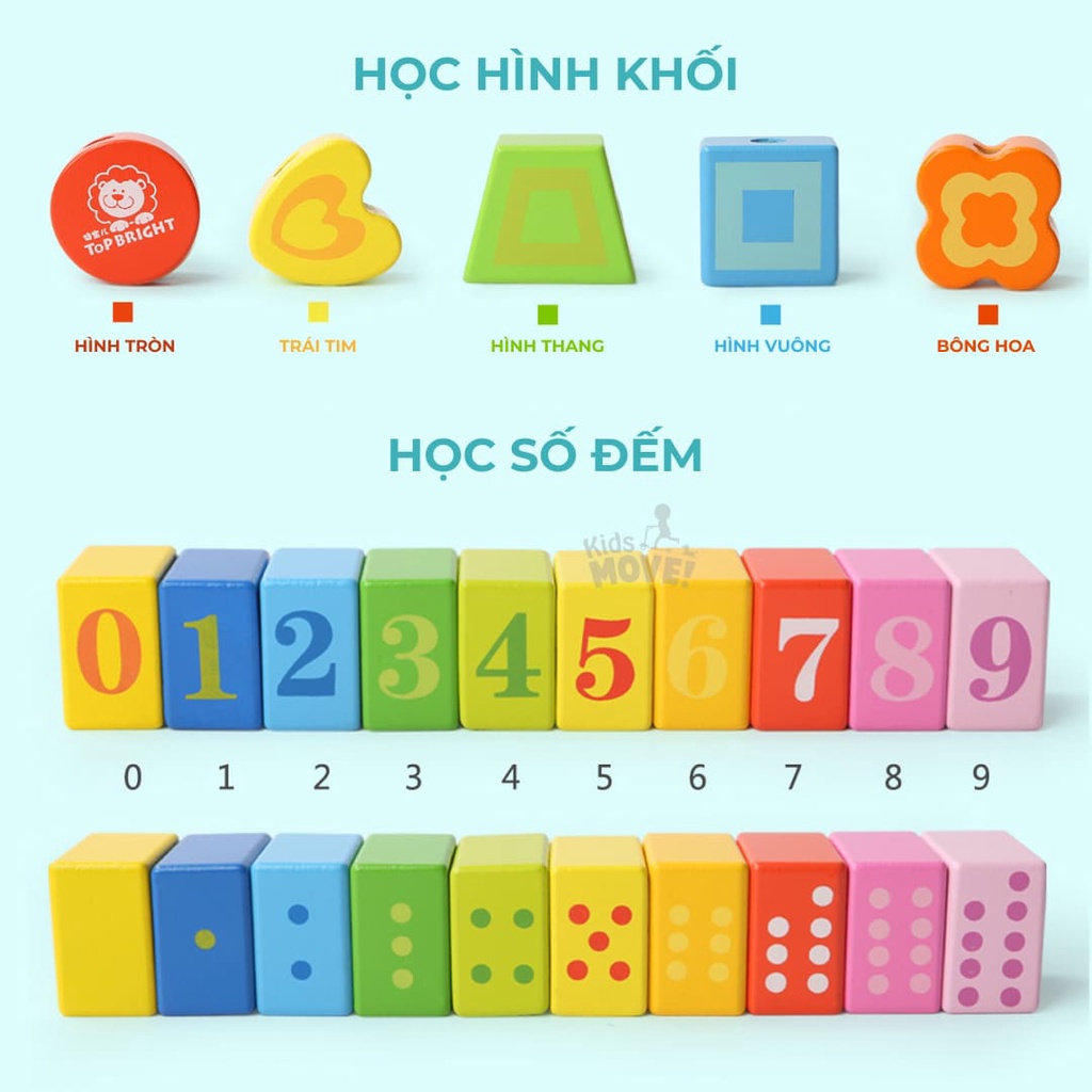 Đồ chơi xâu hạt gỗ cho bé xỏ dây luồn khối hình con sâu bướm Top Bright phong cách montessori trẻ em từ 2 tuổi